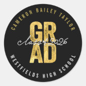 2025年はっきりした卒業金ゴールドと黒スタイリッシュ卒業 ラウンドシール (正面)