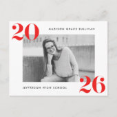 2025年はっきりした赤写真卒業パーティーのクラス インビテーションポストカード (正面)