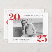 2025年はっきりした赤写真卒業パーティーのクラス インビテーションポストカード (正面/裏面)