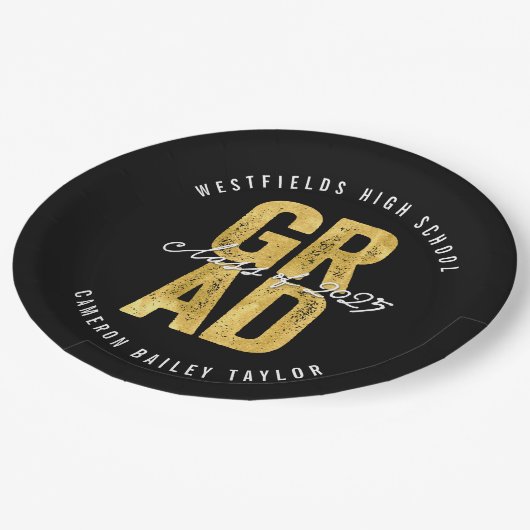 2025年はっきりした金フォイル卒業スタイリッシュパーティー ペーパープレート (アングル)