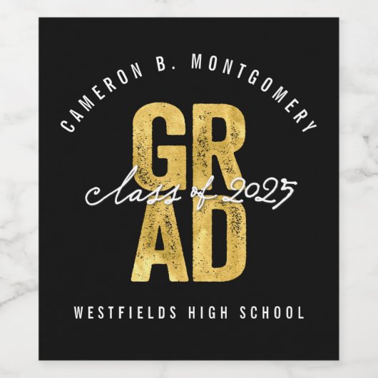 2025年はっきりした金フォイル卒業スタイリッシュパーティー ワインラベル (シングルラベル)