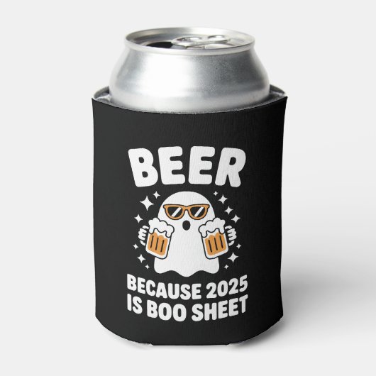 2025年はブーシートだってさ Beer Because 2025 Is Boo Sheet 面白ハ 缶クーラー (缶正面)