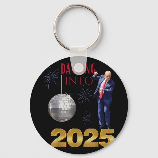 2025年への年末年始のトランプ踊りおもしろいパーティー数 キーホルダー (正面)