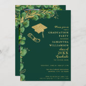 2025年エメラルドグリーンと金ゴールド卒業 招待状 (正面/裏面)