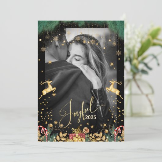 2025年エレガントの金ゴールドと赤の楽しいクリスマス シーズンカード (スタンド正面)