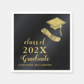 2025年エレガントクラスのブラックと金ゴールドの卒業 スタンダードカクテルナプキン (正面)