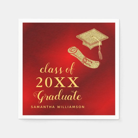 2025年エレガントクラス赤と金ゴールド卒業 スタンダードカクテルナプキン (正面)