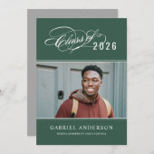 2025年エレガントグリーン写真卒業パーティーのクラス 招待状 (正面/裏面)