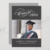 2025年エレガントグレーフォト卒業パーティーのクラス 招待状 (正面/裏面)