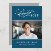 2025年エレガントブルーフォト卒業パーティーのクラス 招待状 (正面/裏面)