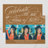 2025年エレガント写真卒業のスクリプトクラス 招待状 (正面/裏面)