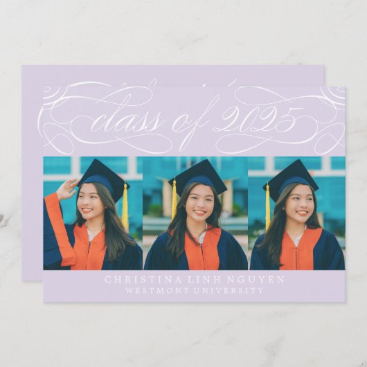 2025年エレガント写真卒業のスクリプトクラス 招待状 (正面/裏面)