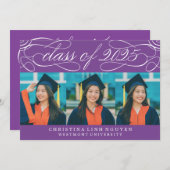 2025年エレガント写真卒業のスクリプトクラス 招待状 (正面/裏面)