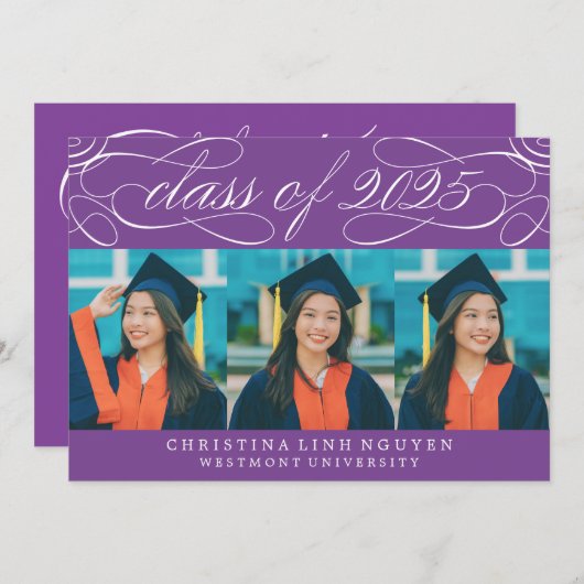 2025年エレガント写真卒業のスクリプトクラス 招待状 (正面/裏面)