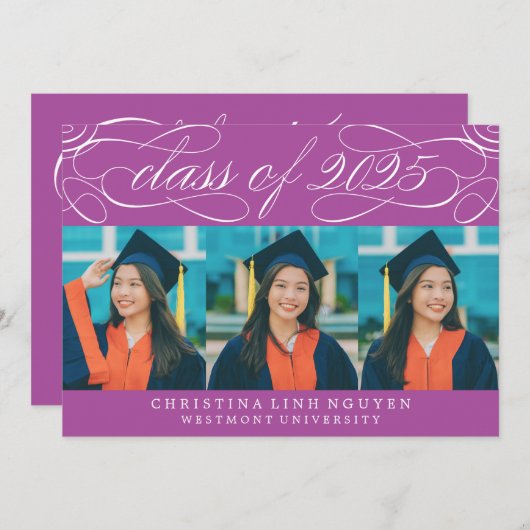 2025年エレガント写真卒業のスクリプトクラス 招待状 (正面/裏面)