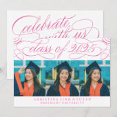 2025年エレガント写真卒業のスクリプトクラス 招待状 (正面/裏面)