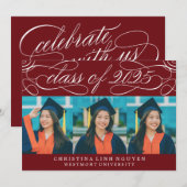 2025年エレガント写真卒業のスクリプトクラス 招待状 (正面/裏面)