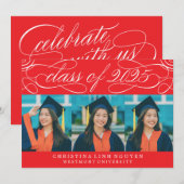 2025年エレガント写真卒業のスクリプトクラス 招待状 (正面/裏面)