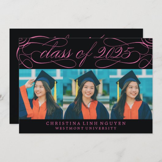 2025年エレガント写真卒業のスクリプトクラス 招待状 (正面/裏面)