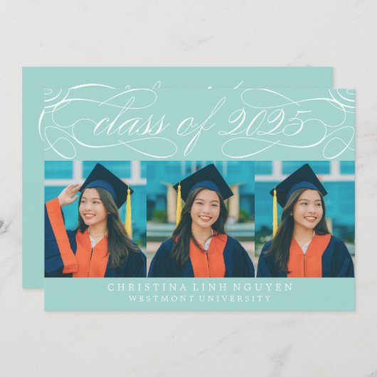 2025年エレガント写真卒業のスクリプトクラス 招待状 (正面/裏面)