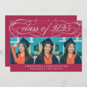 2025年エレガント写真卒業のスクリプトクラス 招待状 (正面/裏面)