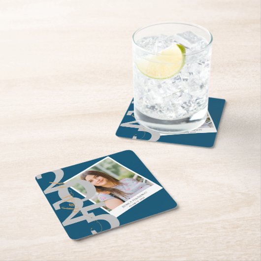 2025年エレガント写真卒業パーティーのクラス スクエアペーパーコースター (インサイチュ)