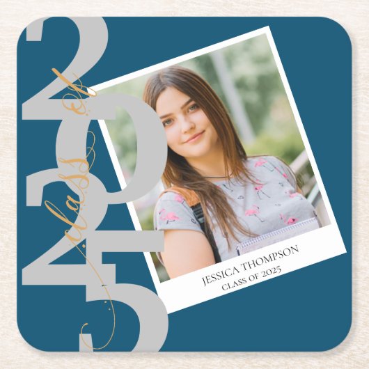 2025年エレガント写真卒業パーティーのクラス スクエアペーパーコースター (正面)