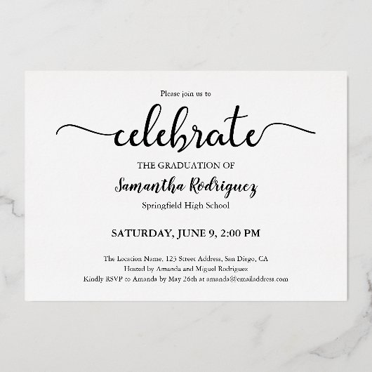 2025年エレガント写真卒業パーティー金ゴールドのクラス 箔招待状 (裏面)