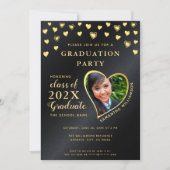 2025年エレガント卒業のブラックと金ゴールドクラス 招待状 (正面)