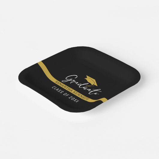 2025年エレガント卒業キャップのブラック&金ゴールドクラス ペーパープレート (傾斜あり)