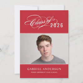 2025年エレガント赤写真卒業パーティーIのクラス 招待状
