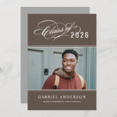 2025年エレガントBrown Photo Graduation Partyクラス 招待状 (正面/裏面)