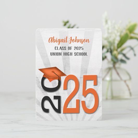 2025年オレンジと黒の学校のカラーでの卒業 招待状 (スタンド正面)