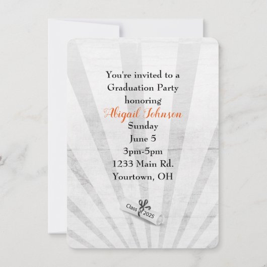 2025年オレンジと黒の学校のカラーでの卒業 招待状 (裏面)