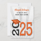 2025年オレンジと黒の学校のカラーでの卒業 招待状 (正面)