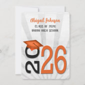 2025年オレンジと黒の学校のカラーでの卒業 招待状 (正面)