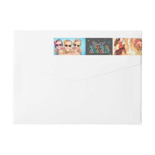 2025年カラフル星への応援ハッピーニューイヤー写真 ラップアラウンドラベル (裏面)