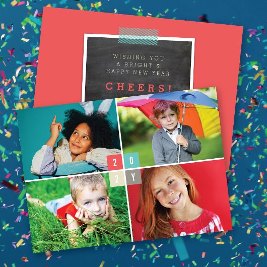 2025年カラーブロックモダン新年4フォトコラージュ シーズンカード