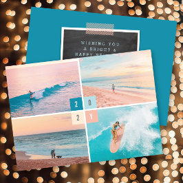 2025年カラーブロックモダン新年4フォトコラージュ シーズンカード