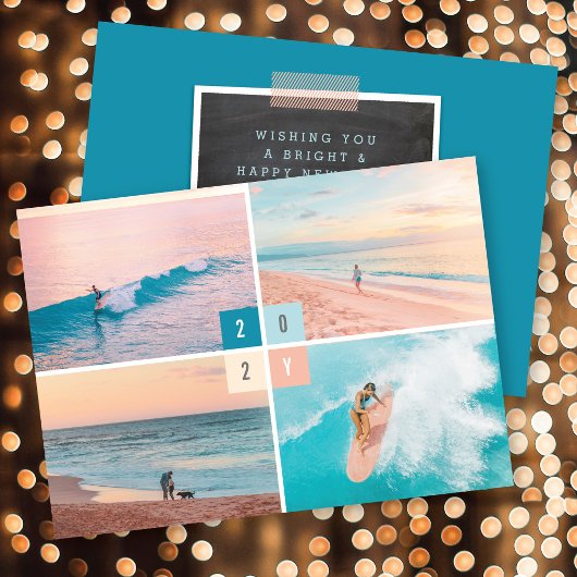 2025年カラーブロックモダン新年4フォトコラージュ シーズンカード