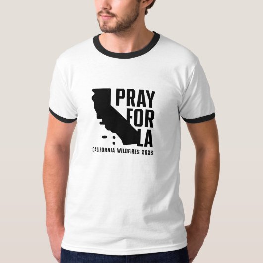 2025年カリフォルニア州の山火事に際しての祈り ベーシック リンガー Tシャツ (正面)