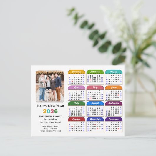 2025年カレモダンンダーシンプル家族の写真カラフル シーズンポストカード (スタンド正面)