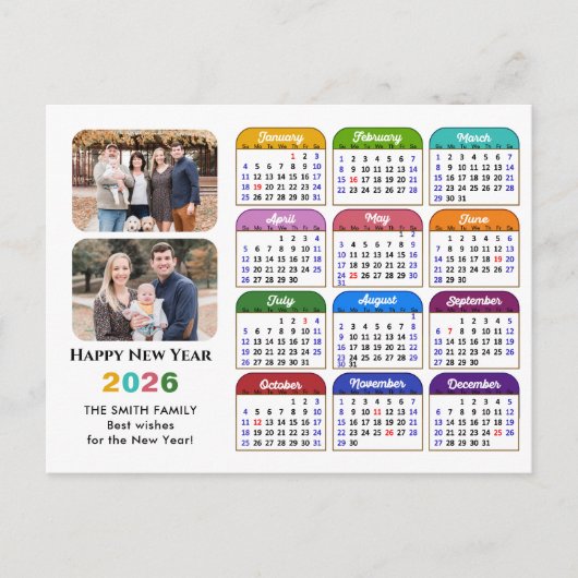 2025年カレモダンンダーシンプル家族の写真カラフル シーズンポストカード (正面)