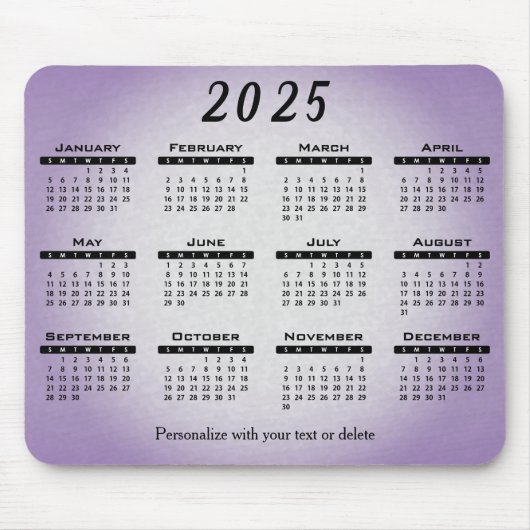 2025年カレンダグラデーション紫 – 年 マウスパッド (正面)