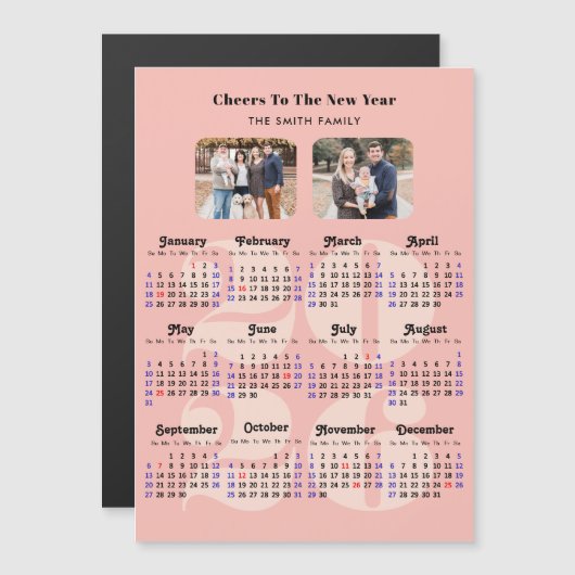 2025年カレンダピンクエレガントファミリー2枚の写真 (正面/裏面)