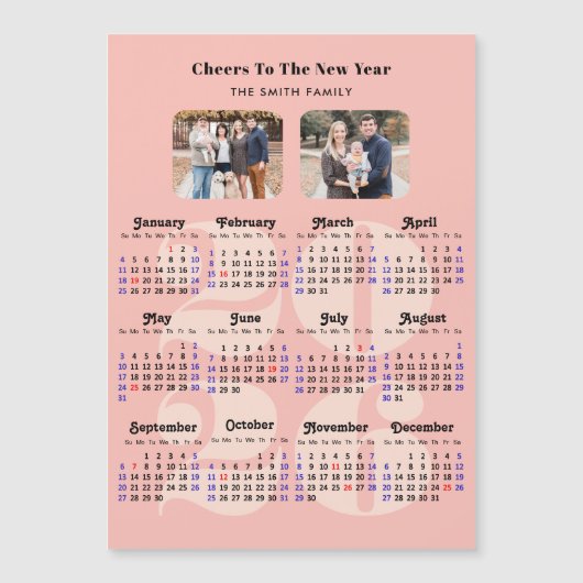 2025年カレンダピンクエレガントファミリー2枚の写真 (正面)