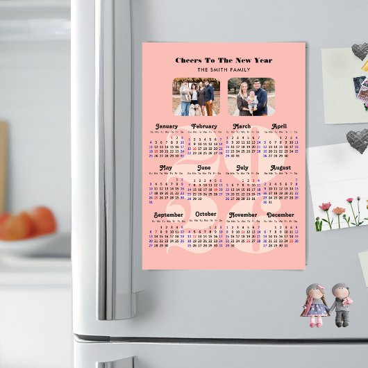 2025年カレンダピンクエレガントファミリー2枚の写真