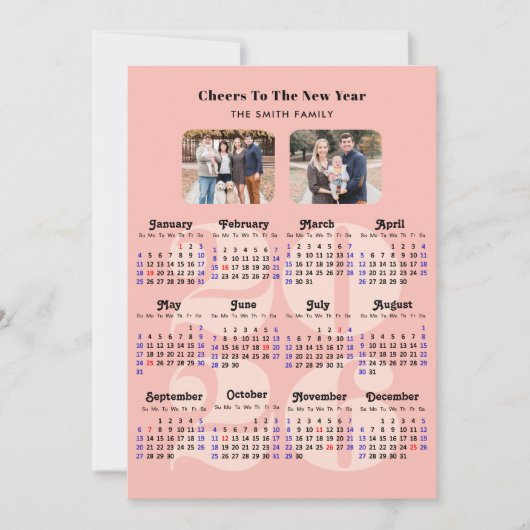 2025年カレンダピンクエレガントファミリー2枚の写真 シーズンカード (正面)