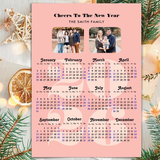 2025年カレンダピンクエレガントファミリー2枚の写真 シーズンカード