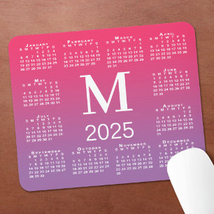 2025年カレンダモノグラム（ピンクから紫のグラデーション） マウスパッド